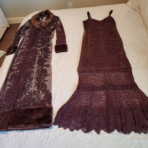 COPY - Rich brown 2 piece faux fur and crochet lace ensemble